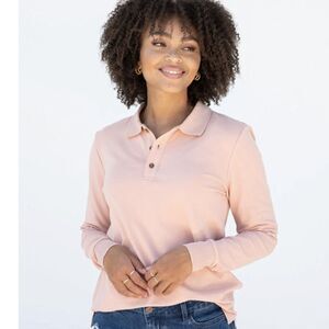 Evy’s Tree Mara Long Sleeve Polo Top XS Soft Pink Coastal Grandmother Preppy Mom